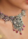 Suvarna Shringara Nakashi Oxidized Silver Finish Necklace