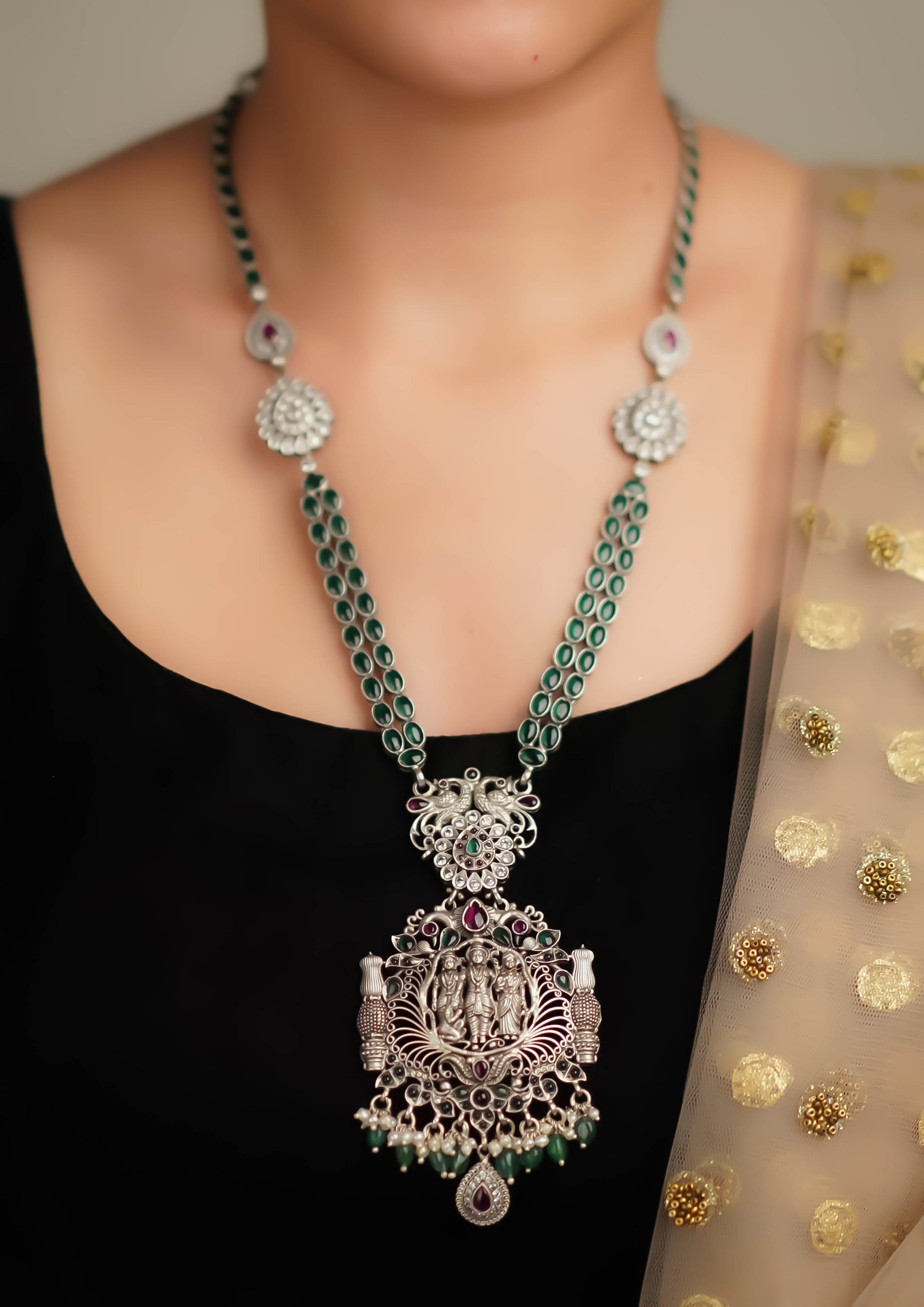 Hiranya Soundarya Nakashi Oxidized Silver Finish Necklace