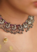 Hiranya Mangala Nakashi Oxidized Silver Finish Necklace