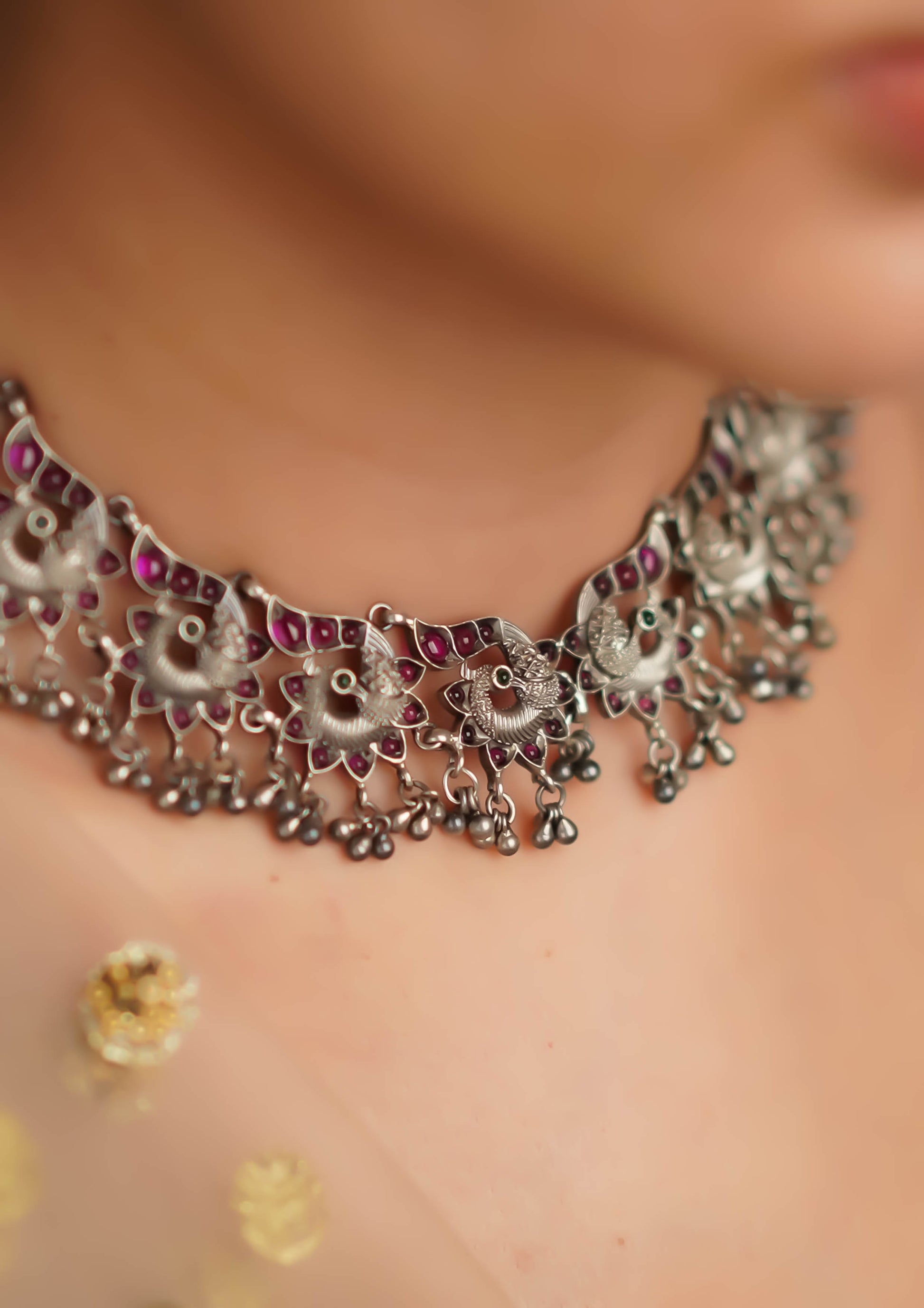 Hiranya Mangala Nakashi Oxidized Silver Finish Necklace