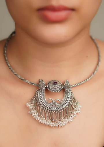 Vimala Megha Nakashi Oxidized Silver Finish Necklace