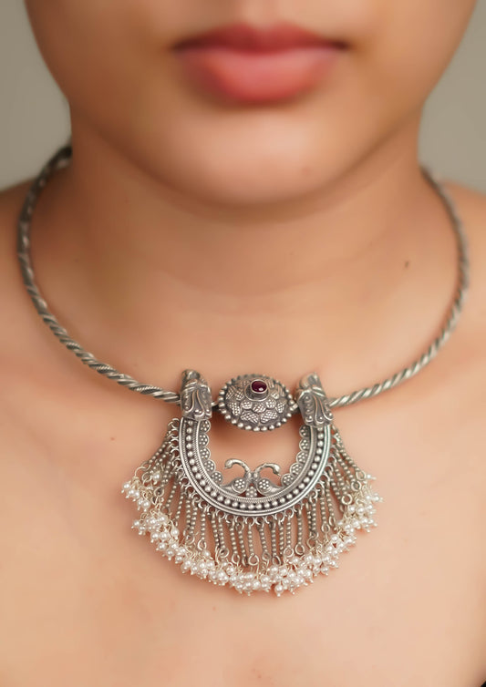 Vimala Megha Nakashi Oxidized Silver Finish Necklace