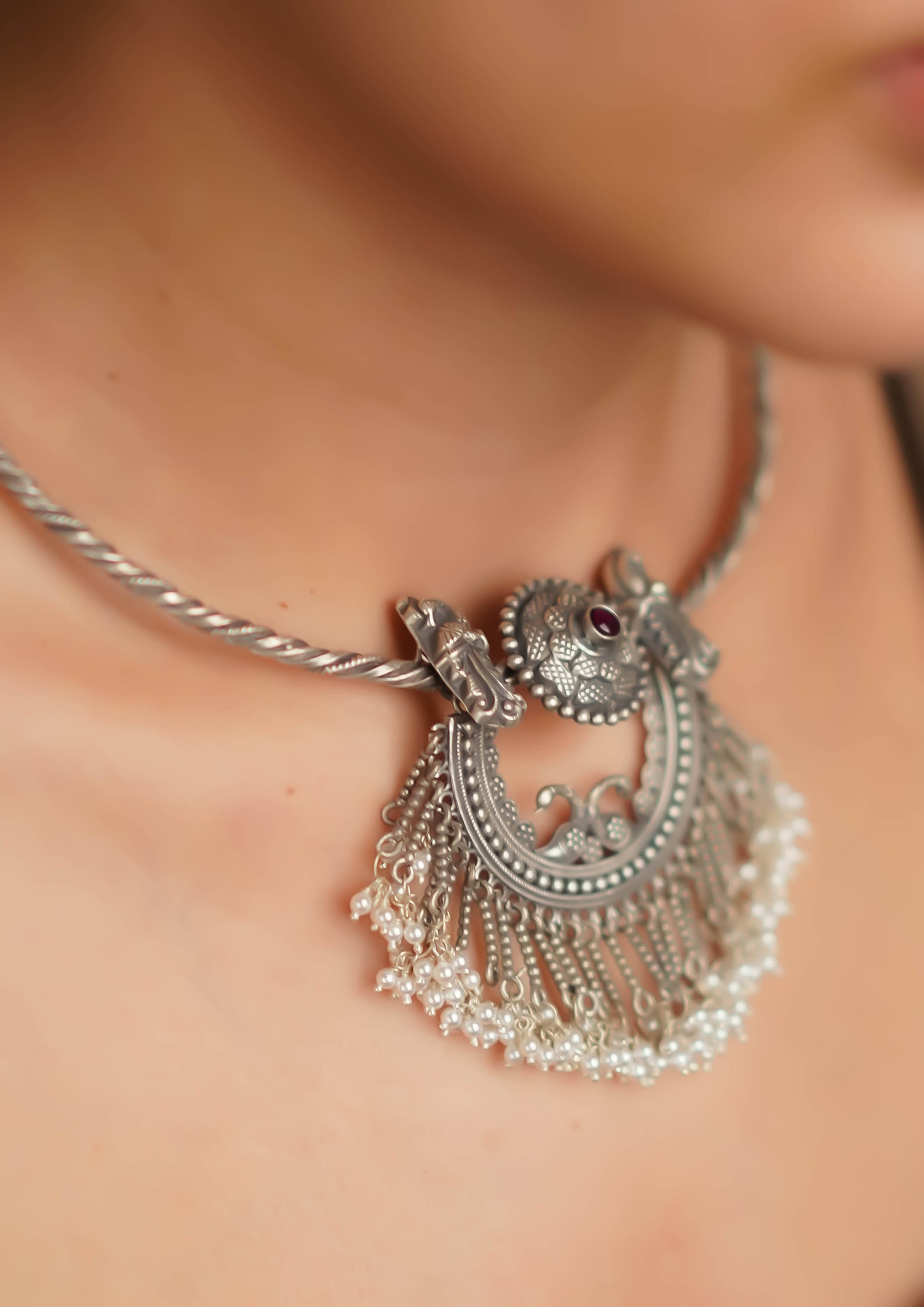 Vimala Megha Nakashi Oxidized Silver Finish Necklace