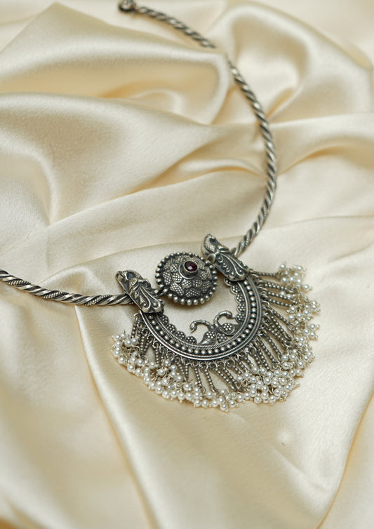 Vimala Megha Nakashi Oxidized Silver Finish Necklace