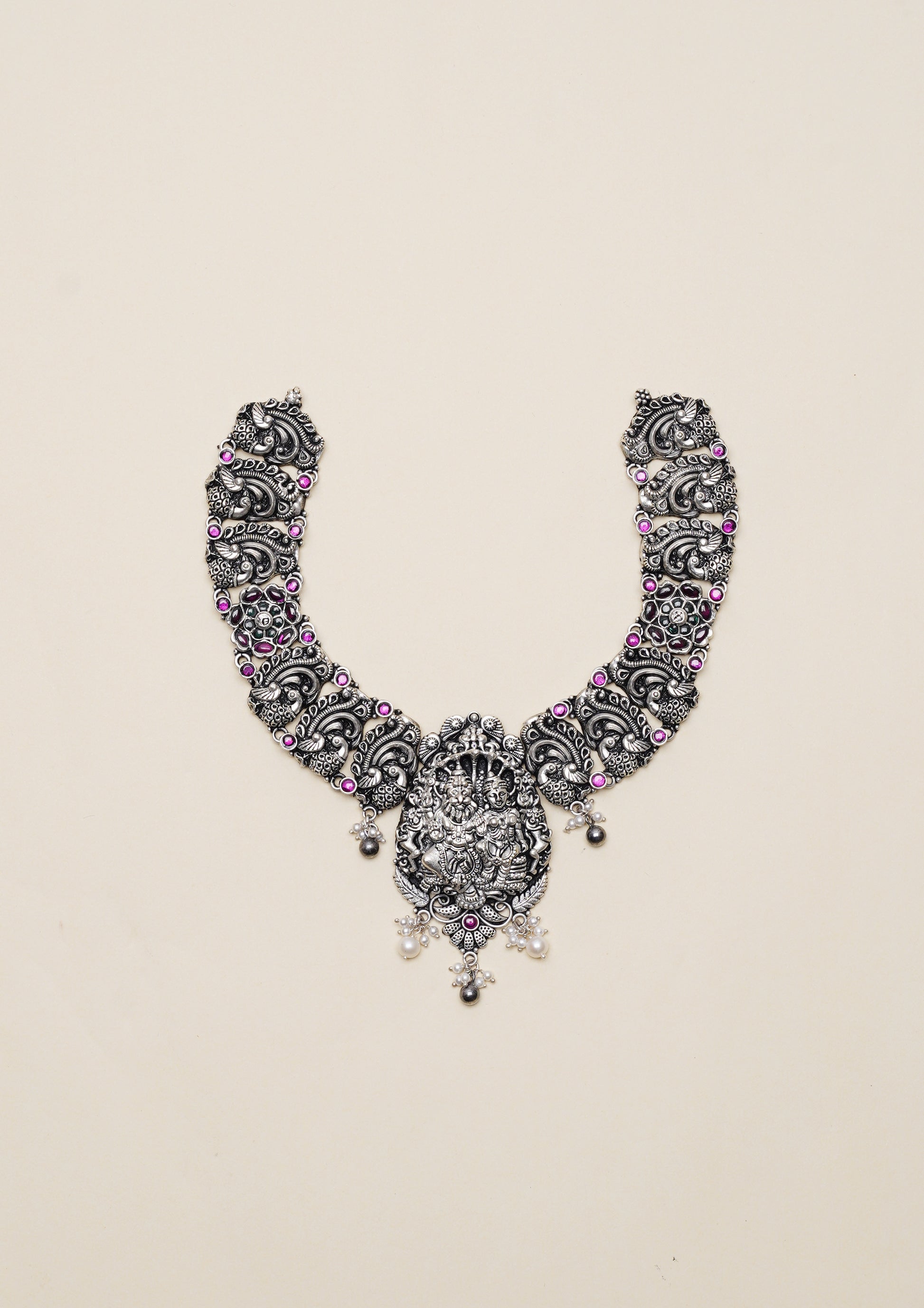 Svarna Varna Nakashi Oxidized Silver Finish Necklace