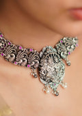 Svarna Varna Nakashi Oxidized Silver Finish Necklace