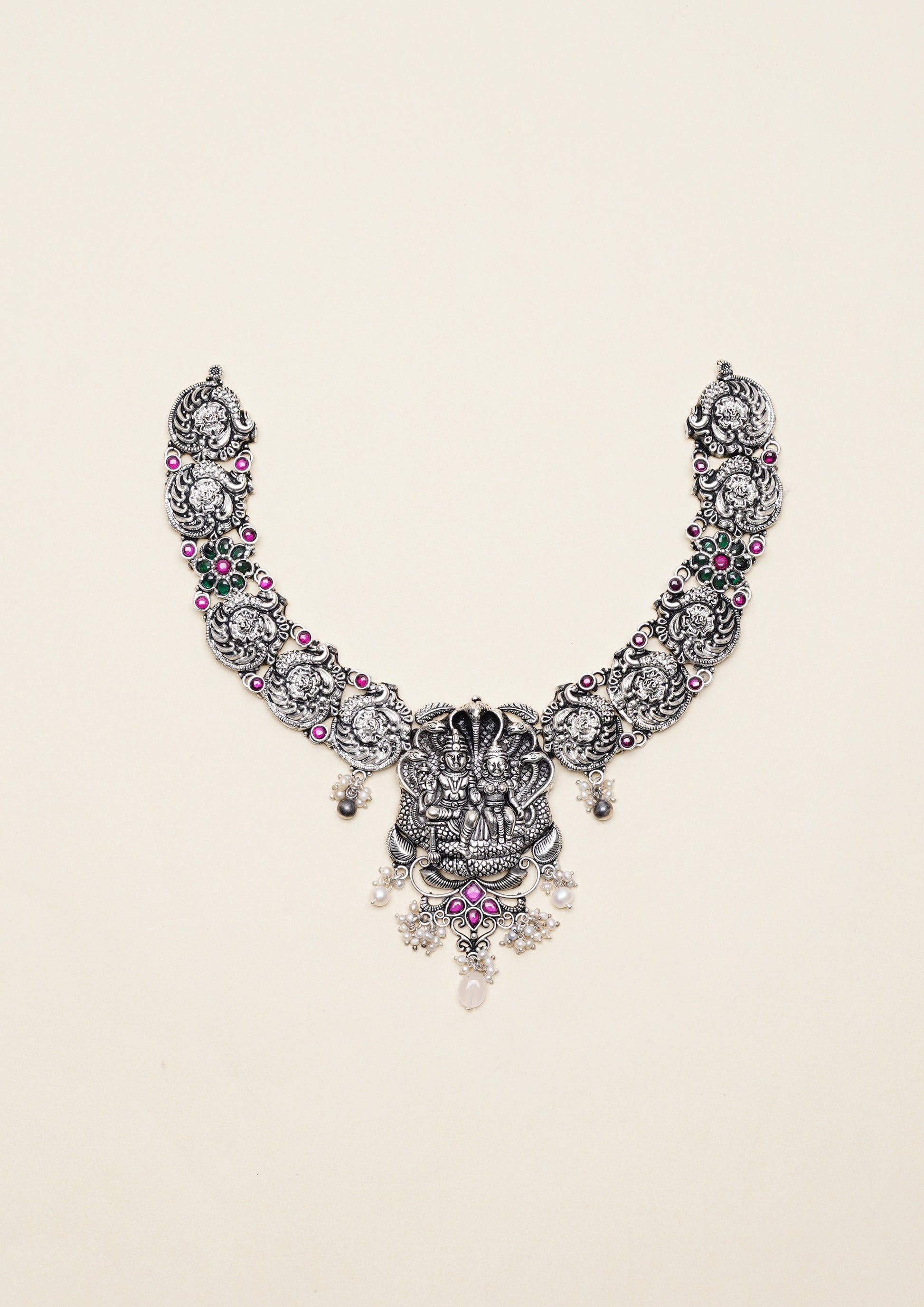 Samhita Megha Nakashi Oxidized Silver Finish Necklace