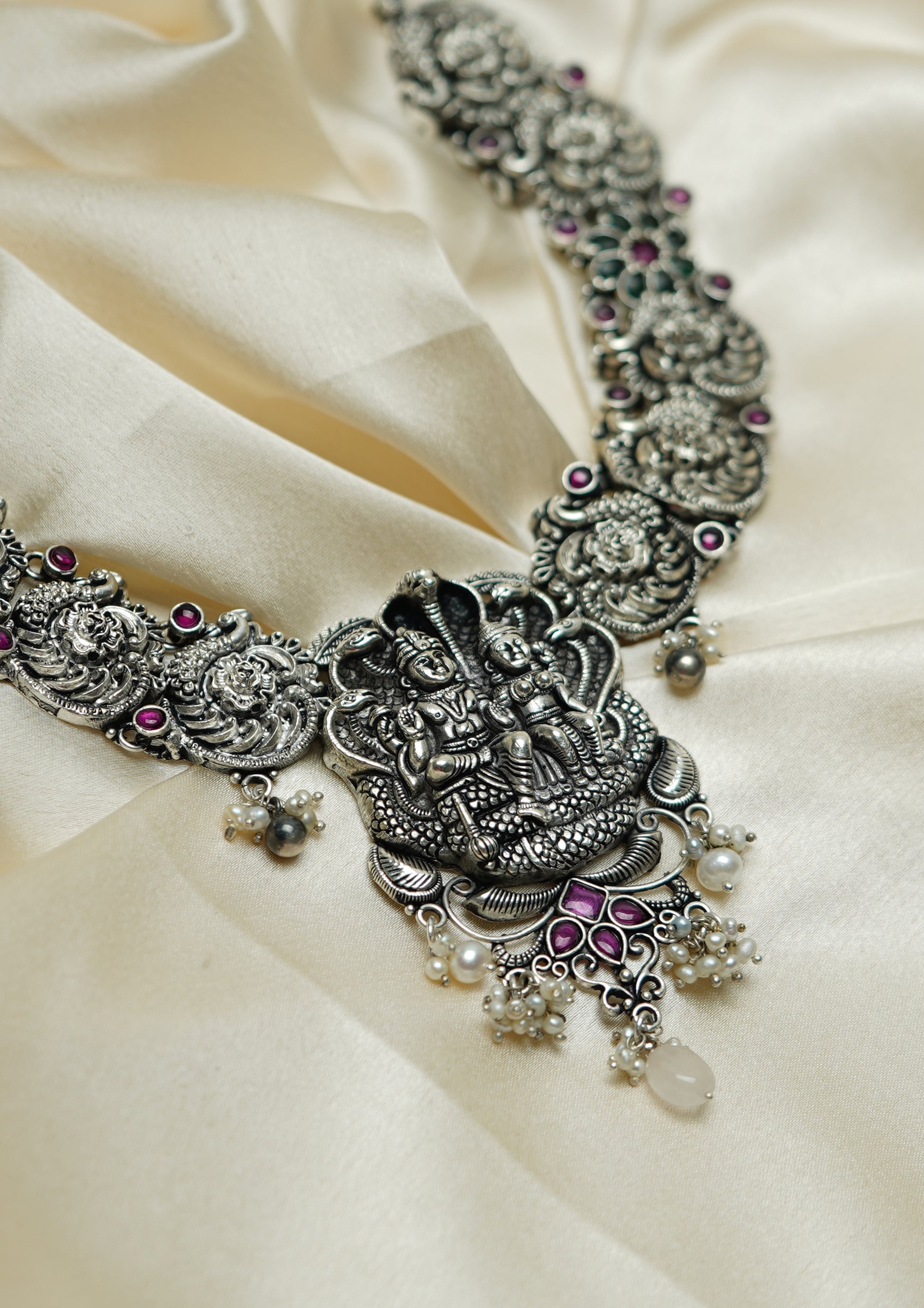 Samhita Megha Nakashi Oxidized Silver Finish Necklace