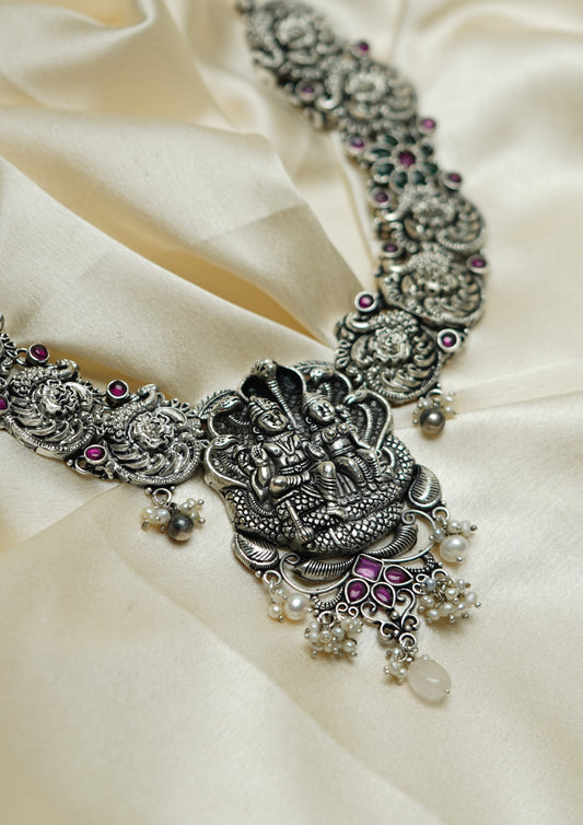 Samhita Megha Nakashi Oxidized Silver Finish Necklace