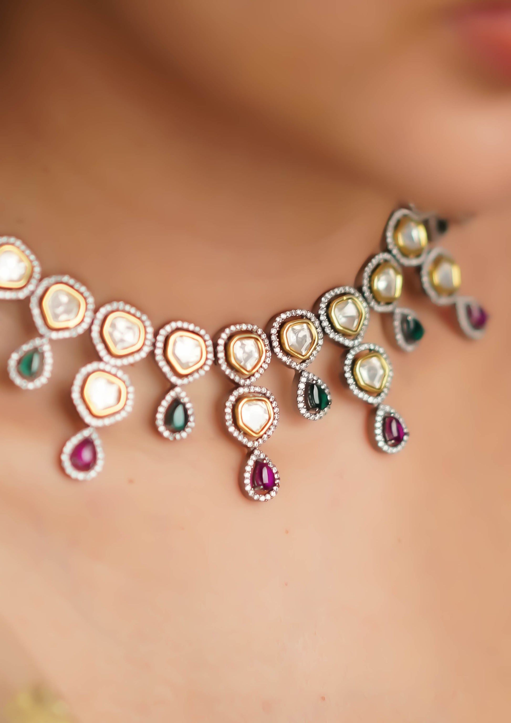 Hiranya Varna Polki Dual Tone Finish Necklace