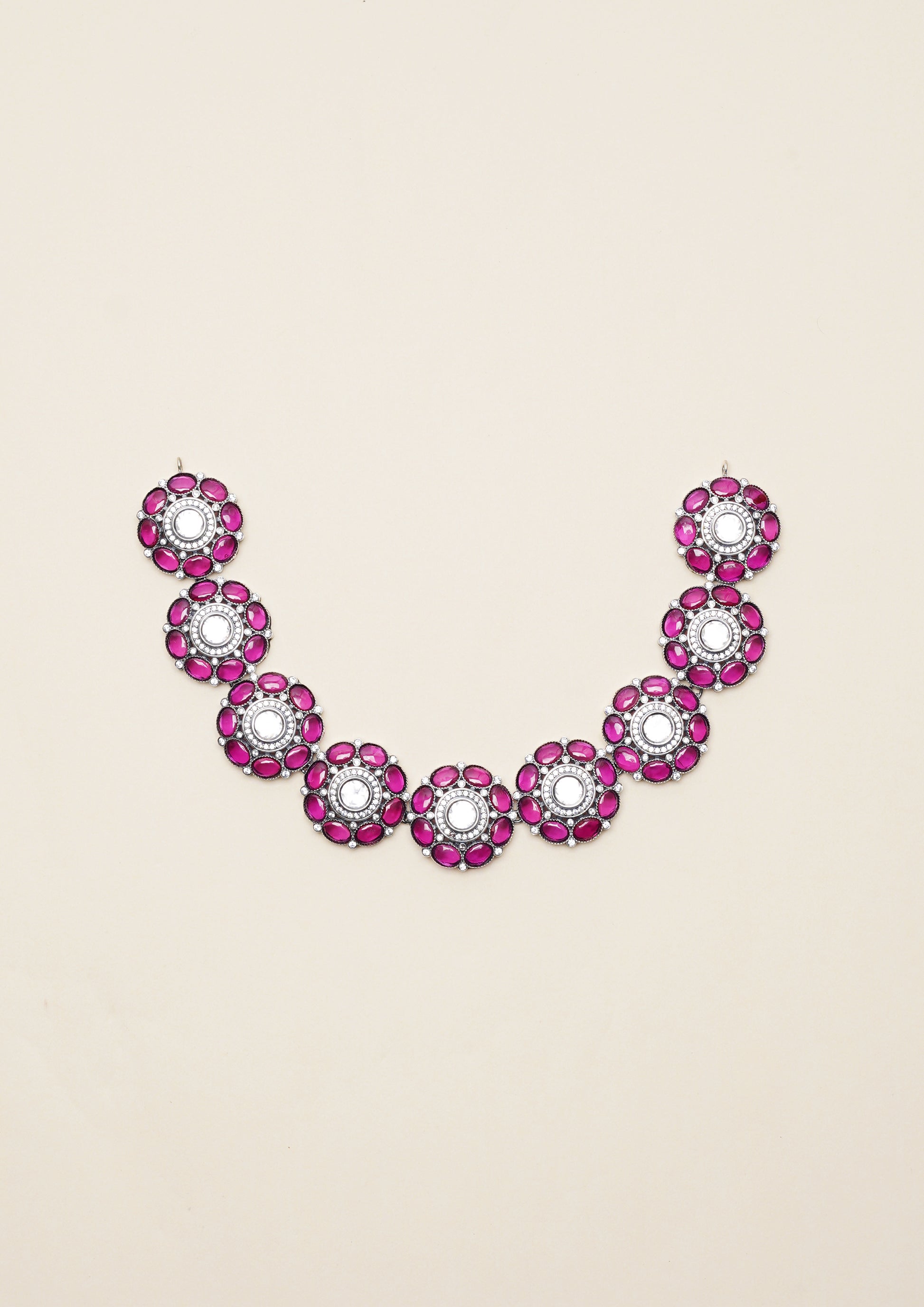 Suvarna Pushpika Polki Oxidized Silver Finish Necklace