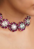 Suvarna Pushpika Polki Oxidized Silver Finish Necklace