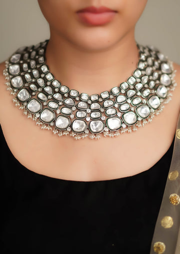 Ratna Kanti Polki Oxidized Silver Finish Necklace