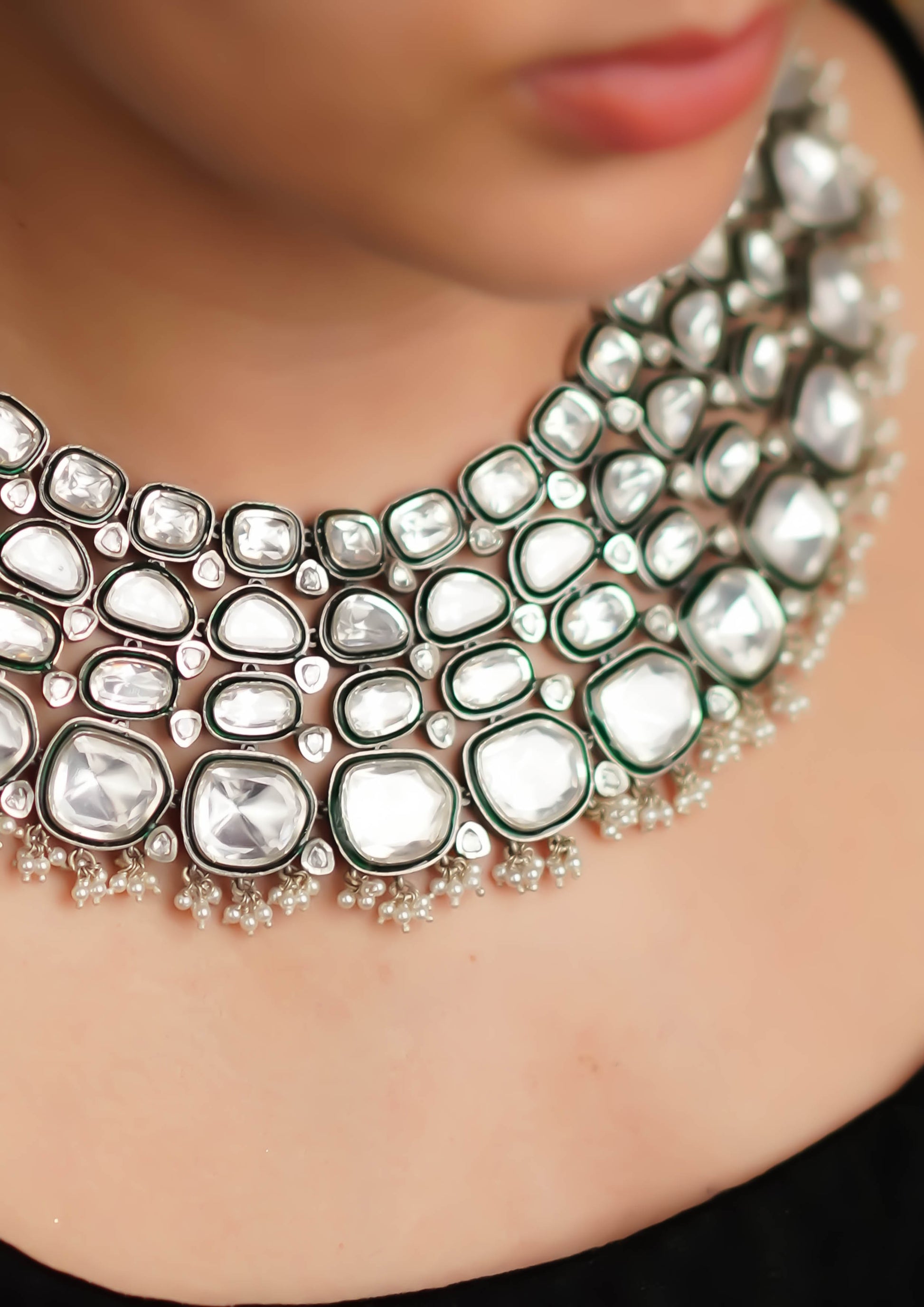 Ratna Kanti Polki Oxidized Silver Finish Necklace