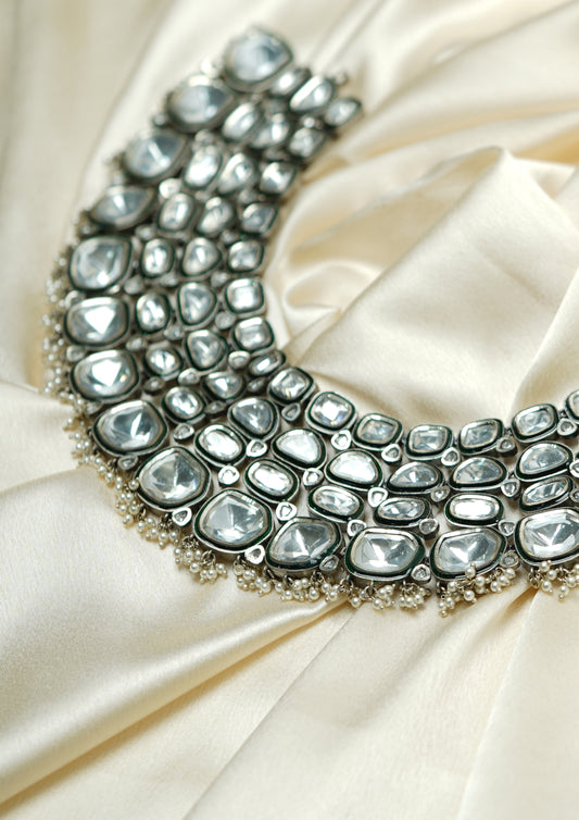 Ratna Kanti Polki Oxidized Silver Finish Necklace
