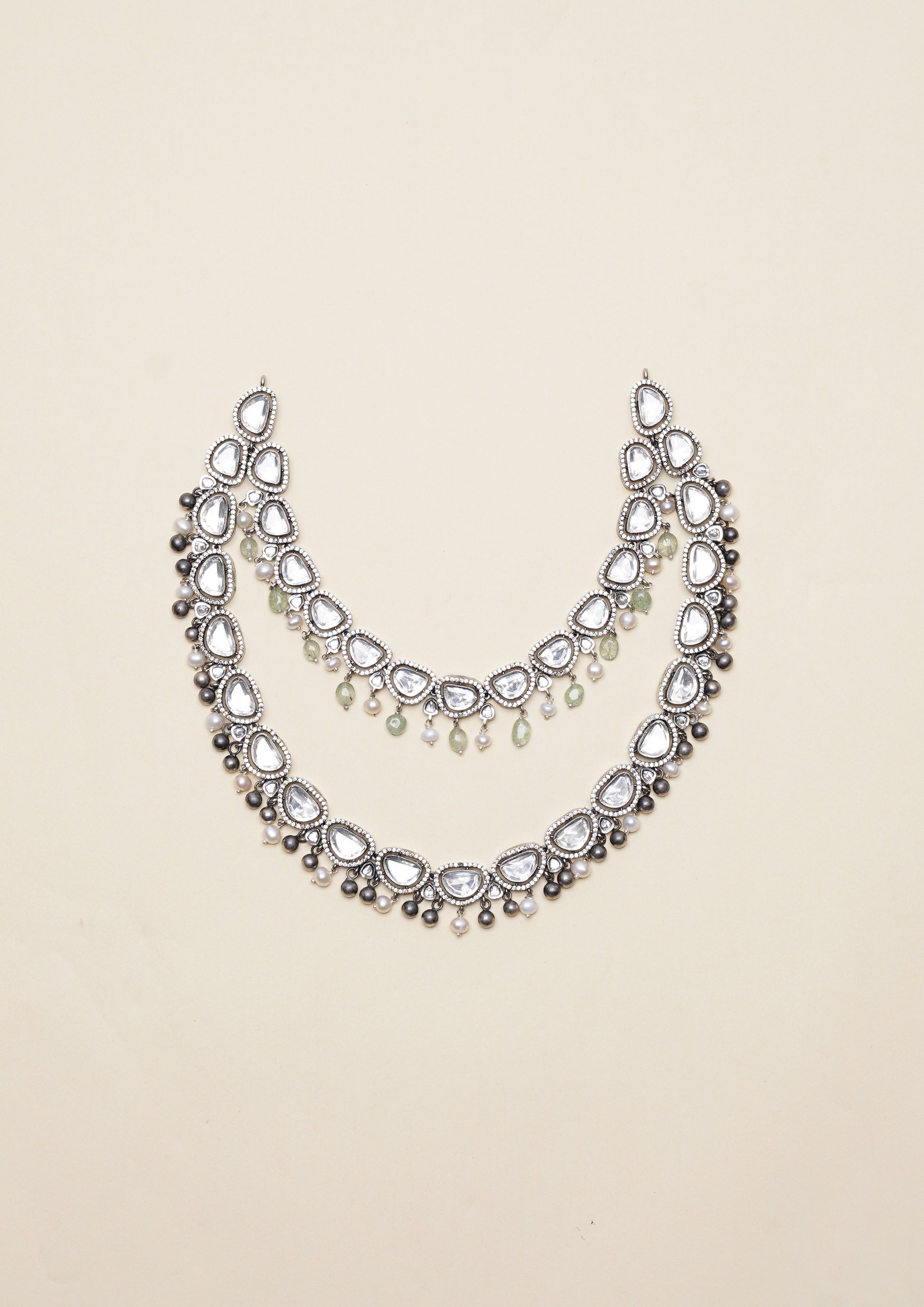 Pushpa Sundara Polki Oxidized Silver Finish Necklace