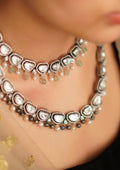 Pushpa Sundara Polki Oxidized Silver Finish Necklace