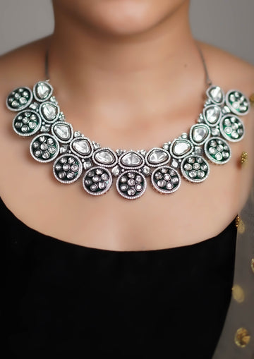 Sarasvati Shringara Polki Oxidized Silver Finish Necklace