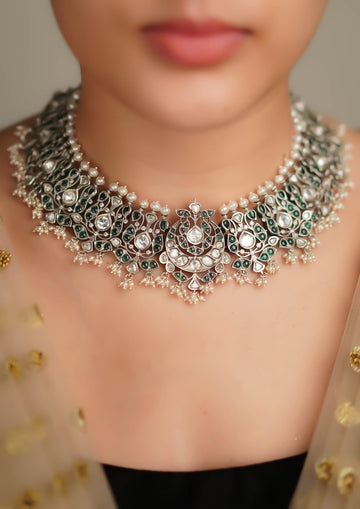Ratna Lata Premium Oxidized Silver Finish Necklace