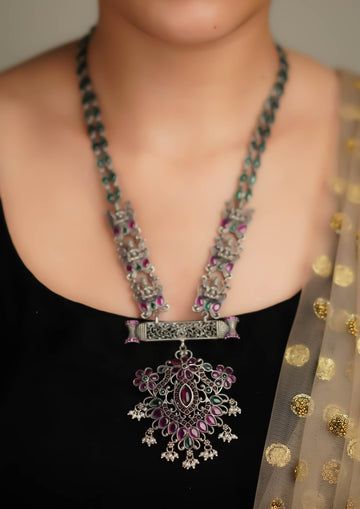 Suvarna Rama Premium Oxidized Silver Finish Necklace