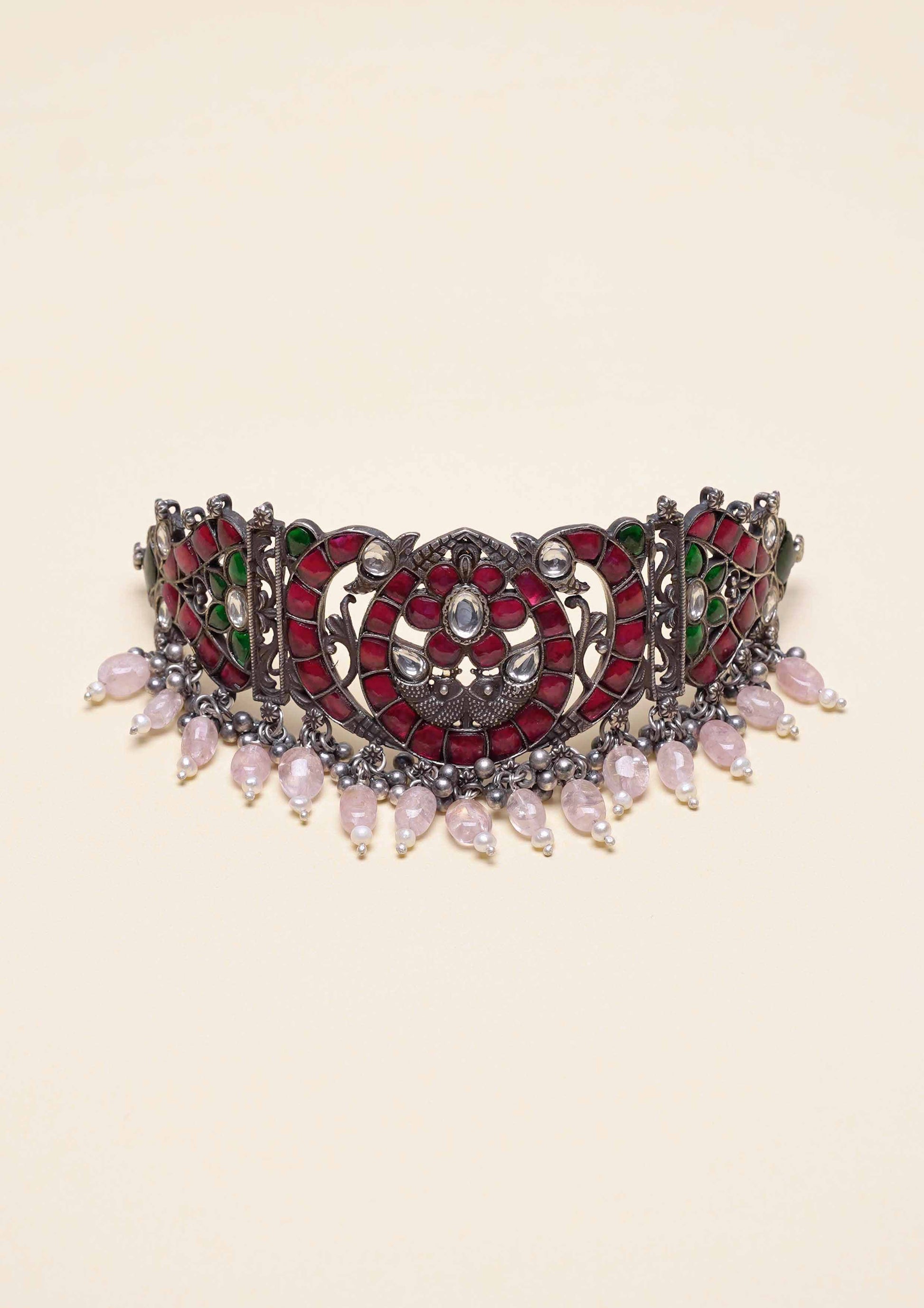 Pushpa Kesa Kundan Oxidized Silver Finish Choker