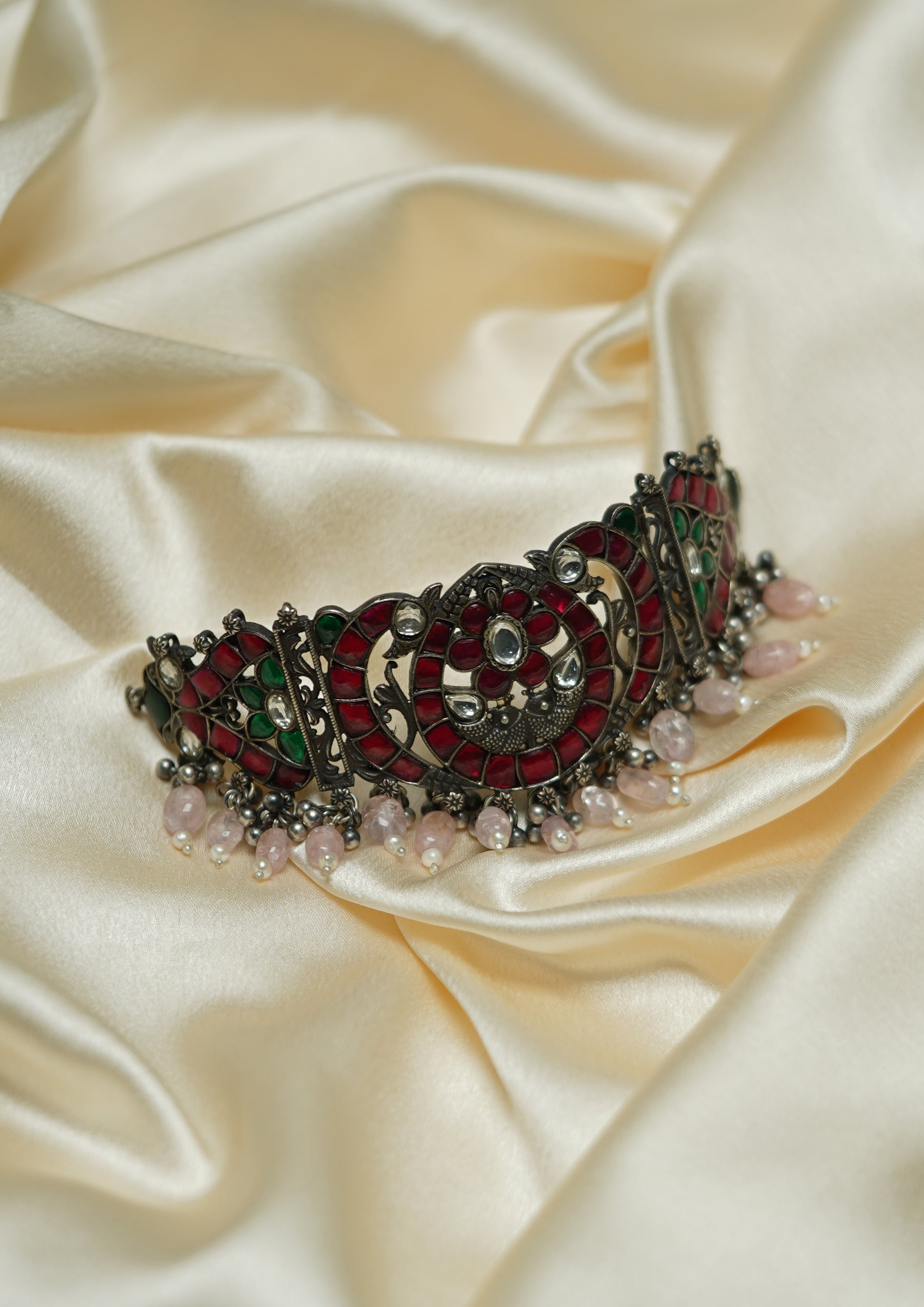 Pushpa Kesa Kundan Oxidized Silver Finish Choker