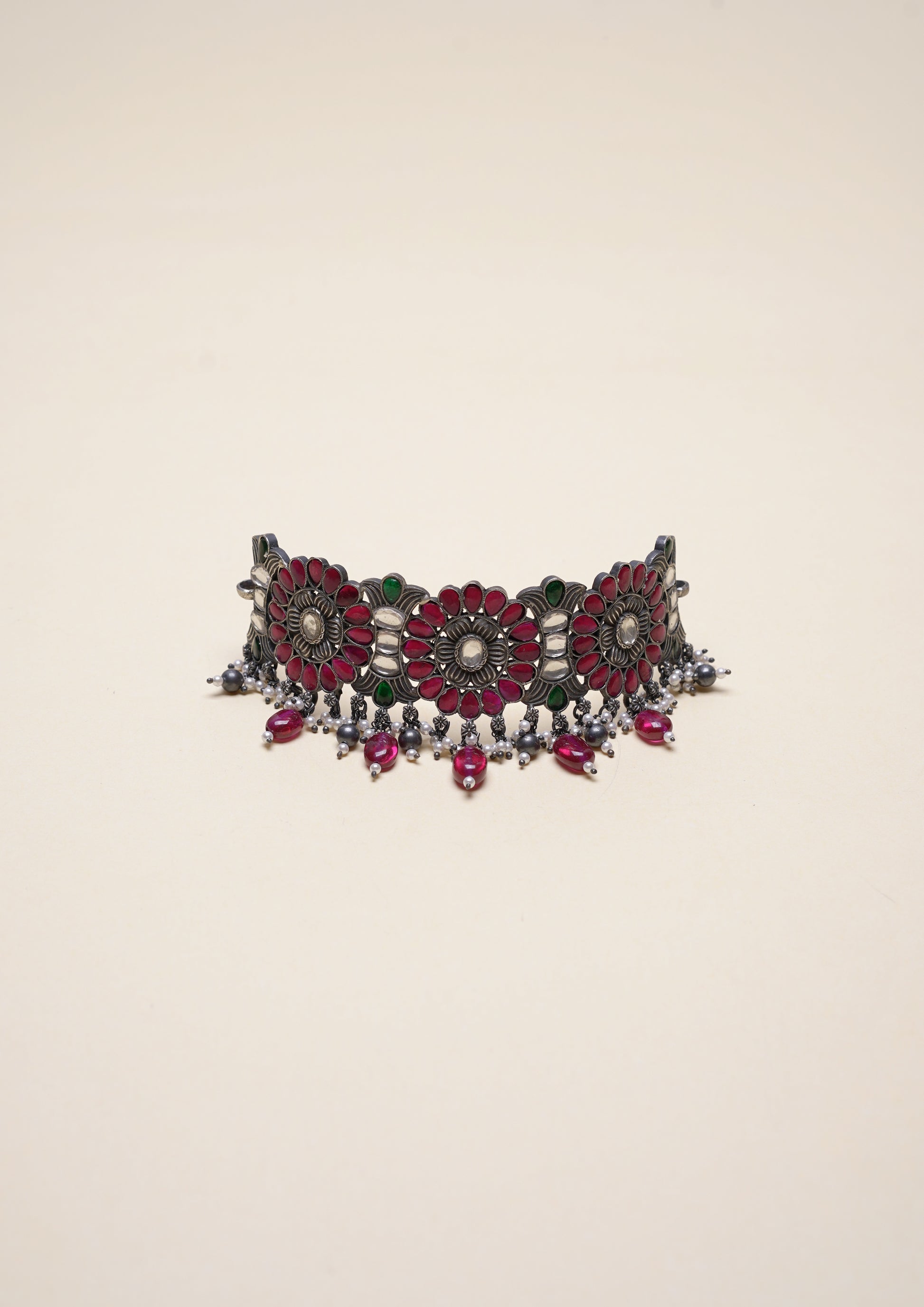 Chandra Sringara Kundan Oxidized Silver Finish Choker