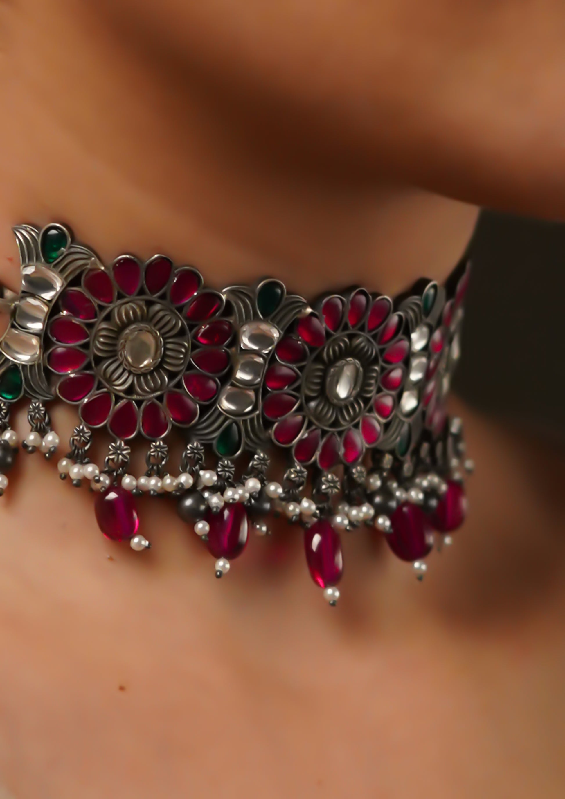 Chandra Sringara Kundan Oxidized Silver Finish Choker