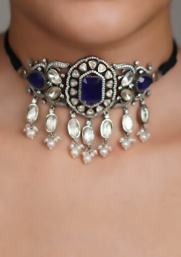 Vasanta Manjari Moissanite Oxidized Silver Finish Choker