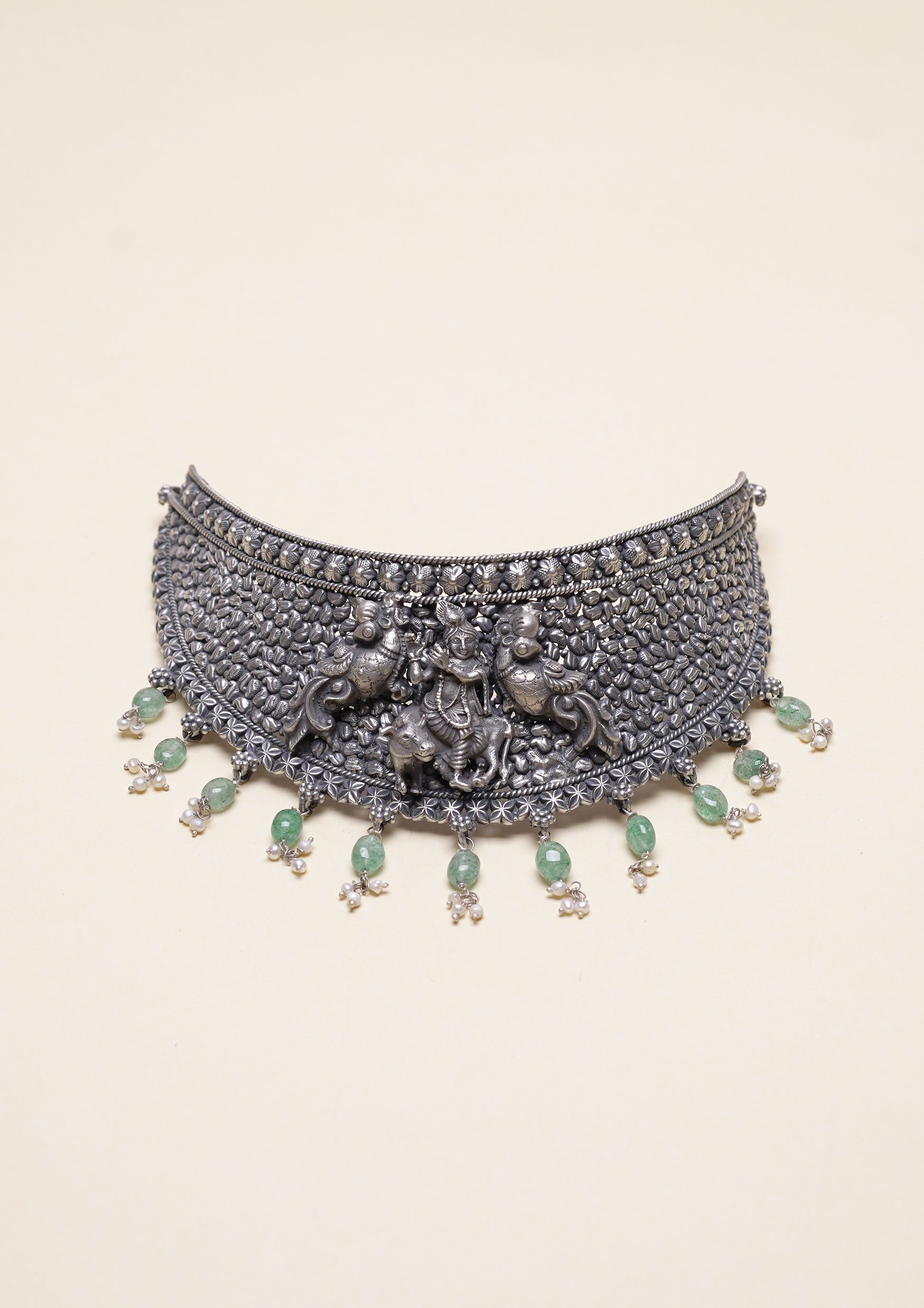 Kantha Shobha Nakashi Oxidized Silver Finish Choker