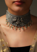 Kantha Shobha Nakashi Oxidized Silver Finish Choker