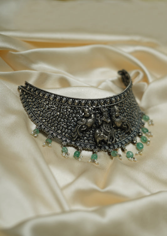 Kantha Shobha Nakashi Oxidized Silver Finish Choker