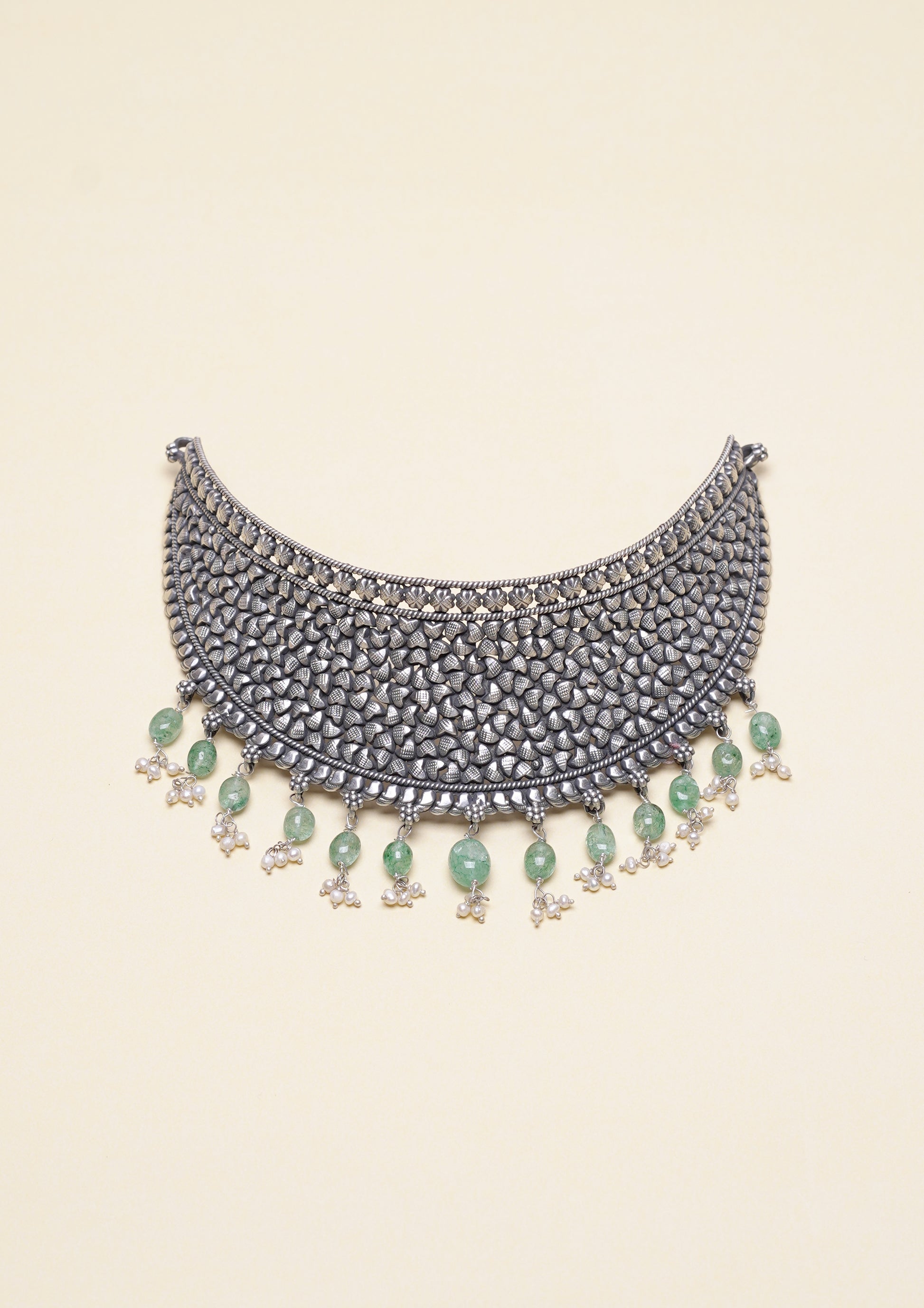Vrinda Shobha Nakashi Oxidized Silver Finish Choker