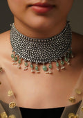 Vrinda Shobha Nakashi Oxidized Silver Finish Choker
