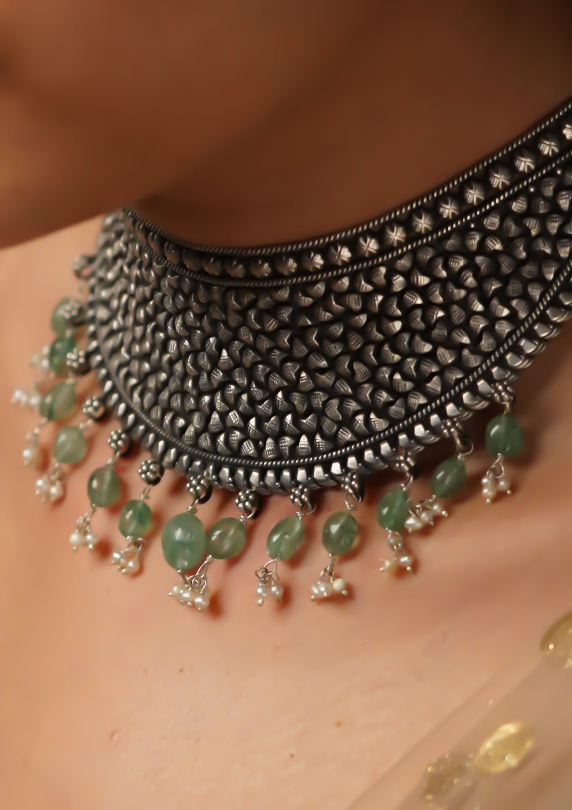 Vrinda Shobha Nakashi Oxidized Silver Finish Choker