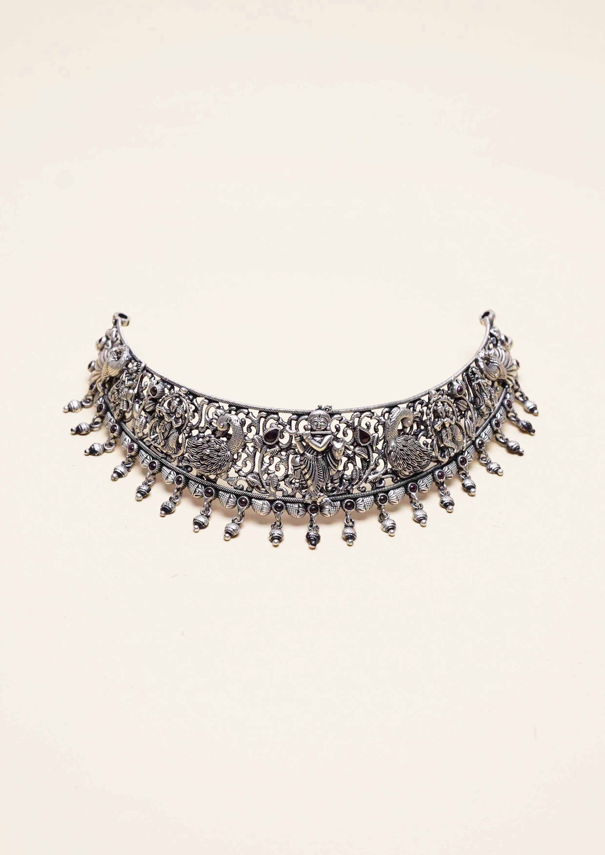 Madhura Vilasa Nakashi Oxidized Silver Finish Choker