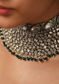 Manohara Kundala Polki Oxidized Silver Finish Choker