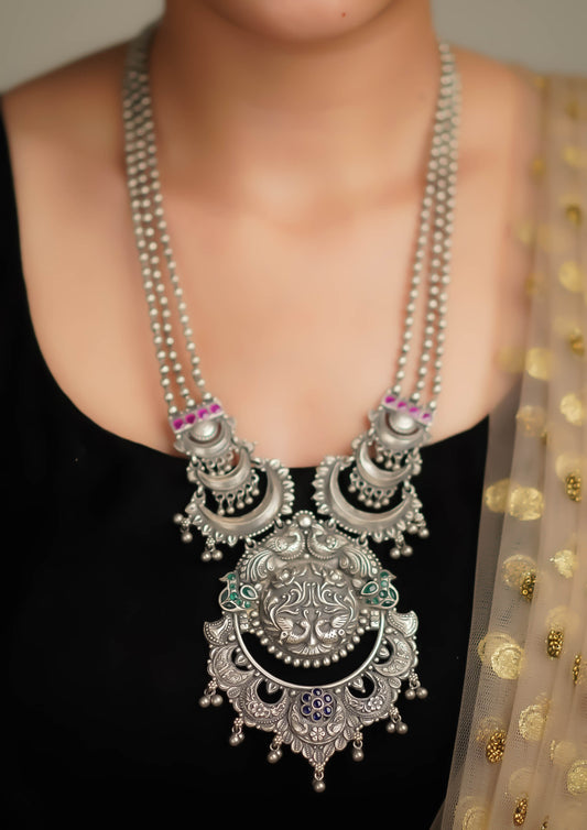 Nitya Divya Nakashi Oxidized Silver Finish Haar