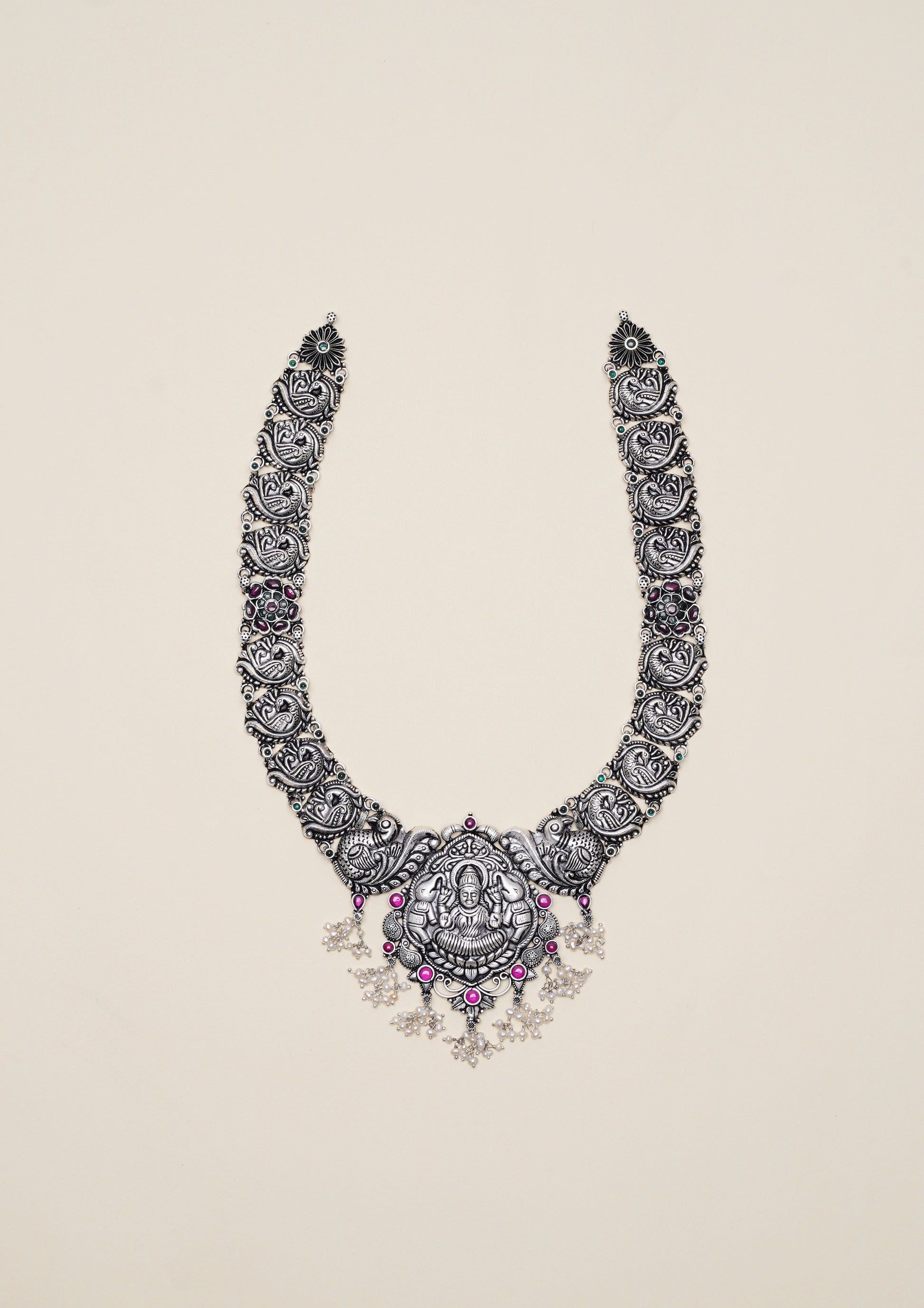 Sundara Meghamala Nakashi Oxidized Silver Finish Haar