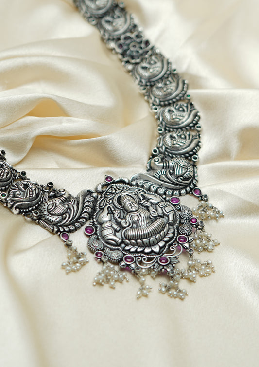 Sundara Meghamala Nakashi Oxidized Silver Finish Haar