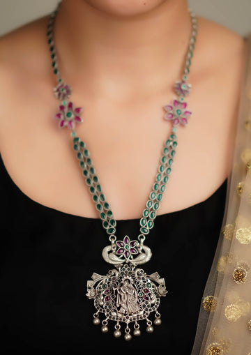 Jyotsna Shobhana Nakashi Oxidized Silver Finish Haar