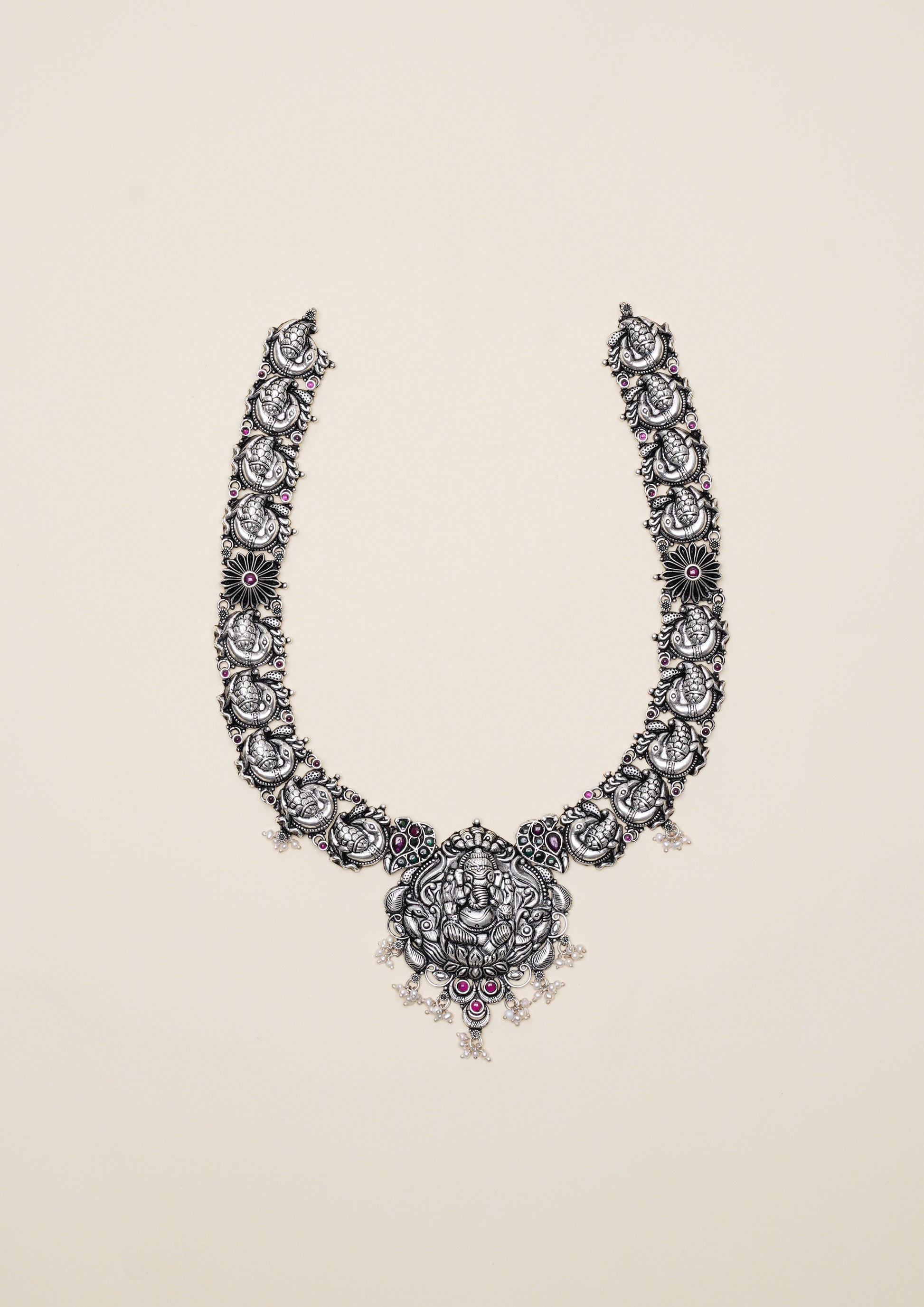 Chandrika Varada Nakashi Oxidized Silver Finish Haar