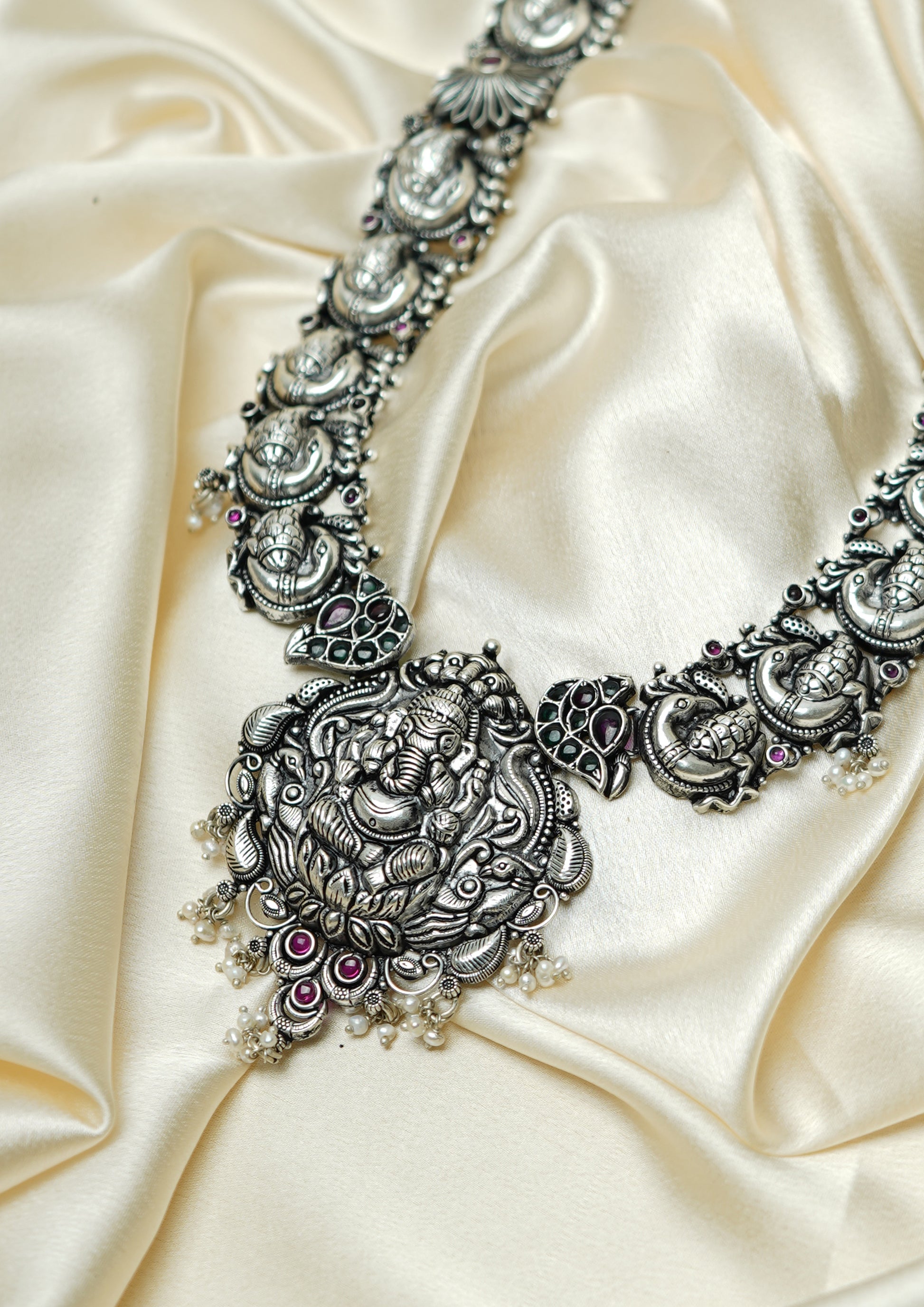 Chandrika Varada Nakashi Oxidized Silver Finish Haar