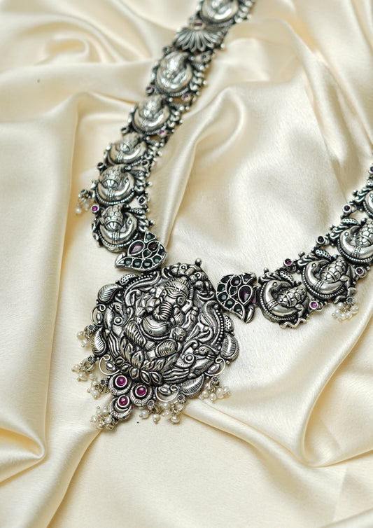Chandrika Varada Nakashi Oxidized Silver Finish Haar