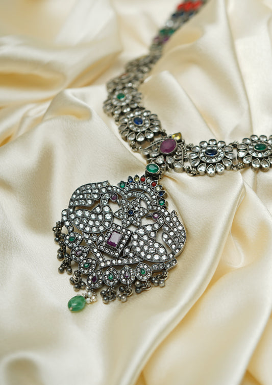 Amrita Sringara Nakashi Oxidized Silver Finish Haar