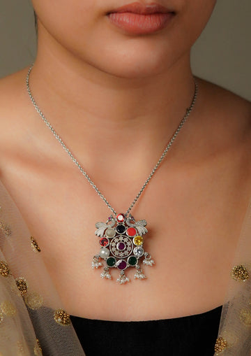 Utsava Sangeet Premium Oxidized Silver Finish Small Pendant