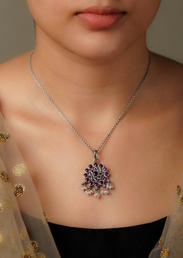 Omkar Nupur Premium Oxidized Silver Finish Small Pendant