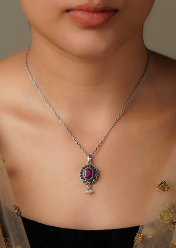 Sugandha Shakti Premium Oxidized Silver Finish Small Pendant