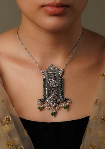 Siddhi Smriti Premium Oxidized Silver Finish Medium Pendant