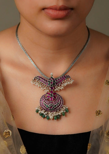 Mrinal Maadhurya Premium Oxidized Silver Finish Medium Pendant